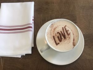 chai tea latte  at Cafe Gratitude in San Diego