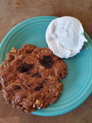 Affectionate with coconut icecream. That cookie was absolutely delicious!!@@ at Cafe Gratitude in San Diego