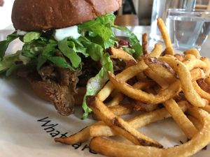 Chicken fried mushroom sandwich  at Cafe Gratitude in San Diego