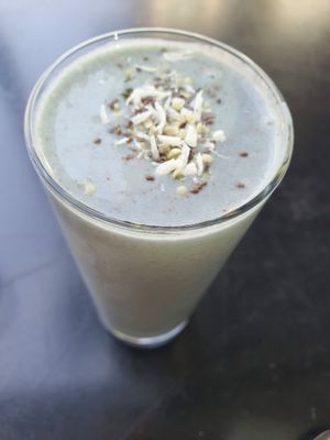 Stellar smoothie - this photo doesnt make it justice. Its bright blue as on previous photo at Cafe Gratitude in San Diego