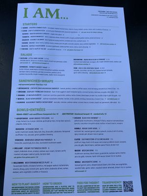 Food menu at Cafe Gratitude in San Diego