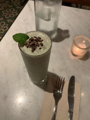 Mint chip smoothie  at Cafe Gratitude in San Diego