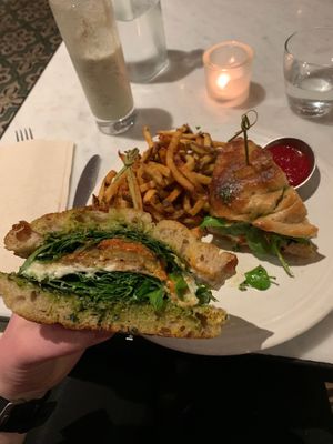 Eggplant Parmesan focaccia sandwich at Cafe Gratitude in San Diego