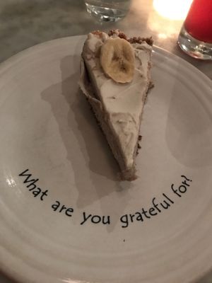 Banana creme pie  at Cafe Gratitude in San Diego