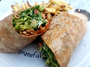 Enthusiastic - Fried Mushroom Sandwich (as a wrap) at Cafe Gratitude in San Diego