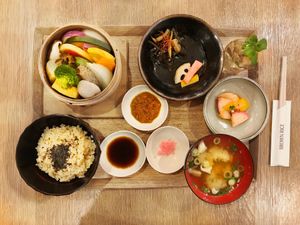 Steamed bamboo basket - wholefoods and so yum!  at Brown Rice ブラウンライス in Tokyo