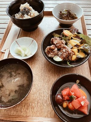 Vegan soy meat lunch set  at Brown Rice ブラウンライス in Tokyo