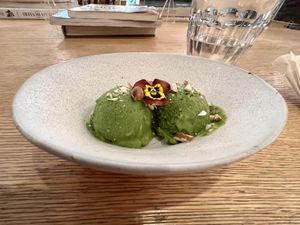 Matcha soy ice cream 💚  at Brown Rice ブラウンライス in Tokyo