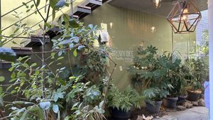 Waiting area out front   at Brown Rice ブラウンライス in Tokyo