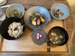 Traditional Japanese meal set  at Brown Rice ブラウンライス in Tokyo