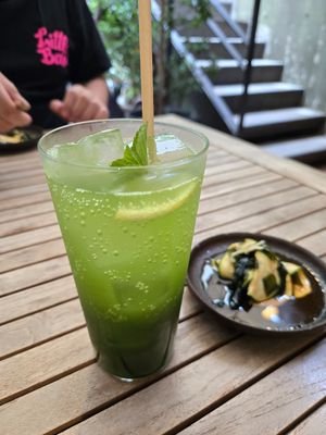 Matcha mint cooler with amuse bouche at Brown Rice ブラウンライス in Tokyo