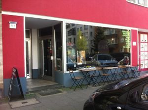 outside at Veganerie in Dusseldorf