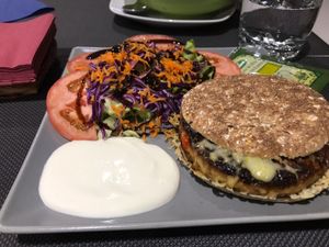 hamburguesa de soja texturizada at Bambú in Vigo