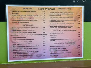 Spanish menus posted on the wall by each table. Drink menu (don’t have a photo) but written in chalk on a large board.  at Bambú in Vigo