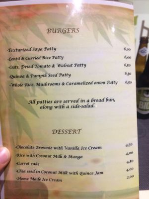 Menu at Bambú in Vigo