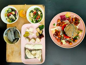 Cheeseboard and vacka burger at Väcka in Barcelona
