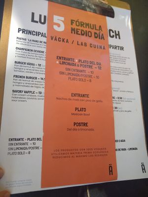 Menu at Väcka in Barcelona