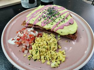 Beautiful waffle sandwich at Väcka in Barcelona