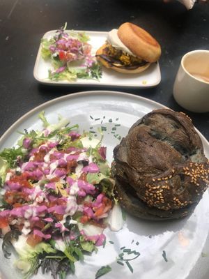 Lunch: Brie burger and egg sandwich at Väcka in Barcelona