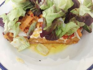 Kimchi, vegan chorizo waffle ! at Väcka in Barcelona