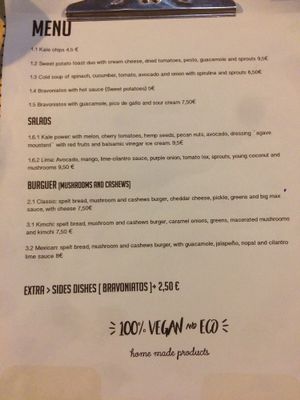 Menu page 1 at Väcka in Barcelona