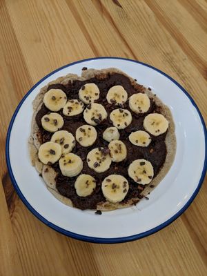 banana and chocolate desert  at Väcka in Barcelona