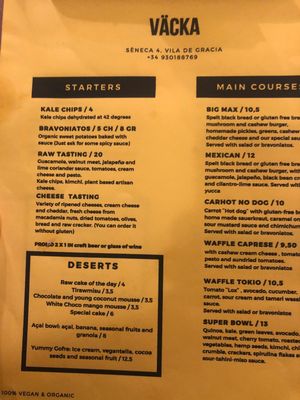 Menu at Väcka in Barcelona