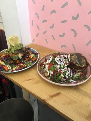 Mexican burger (left)  at Väcka in Barcelona