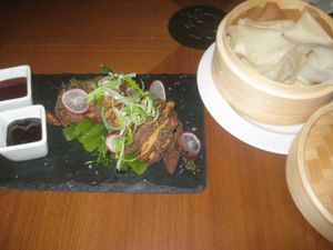 Mock duck pancakes (vegan) at Etnosvet in Prague