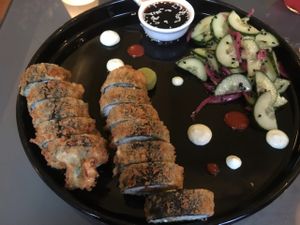 fried vegan sushi  at Etnosvet in Prague
