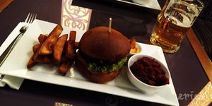 Amazing bean burguer with fries, and the beetroot on the side is amazing!  at Etnosvet in Prague