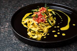 Tagliatelle with zucchini & saffron at Etnosvet in Prague