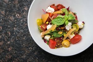 Melon salad with chicory 'New for the 2019 summer menu' at Etnosvet in Prague