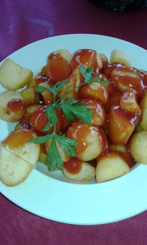 Patatas Bravas home made and fresh very good price and delicios big ration at Svarog in Guardamar Del Segura