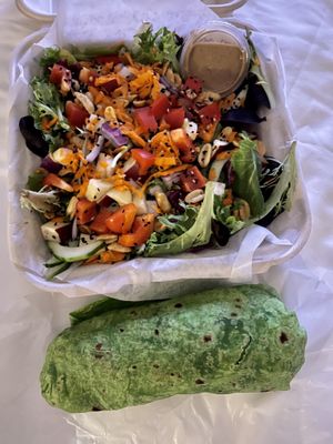 Large vegan salad & huge vegan burrito at HiBlend Health Bar and Cafe in Honolulu