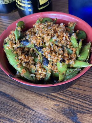 Charred spicy edamame at Blue Sushi Sake Grill in Denver