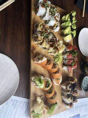 Cowgirl , Avo Kalyan, green goddess, shiitake to me , Thai hippie , VLT, Vegan black dragon,   at Blue Sushi Sake Grill in Denver