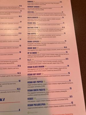 Vegan options on menu at Blue Sushi Sake Grill in Denver