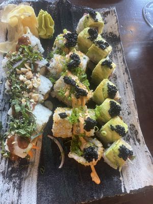 green goddess, spicy kale crunch, Thai hippie rolls  at Blue Sushi Sake Grill in Denver