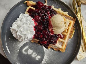 Wild berries waffle with walnut ice cream at Eisschmiede - Manufaktur fur Genuss in Dusseldorf
