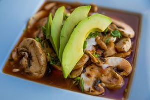 Avocado and mushroom cocktail  at Nümen in Merida
