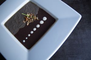 Mushroom & bean creamy vegan soup  at Nümen in Merida