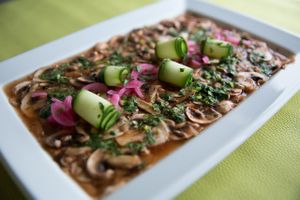 Mushroom aguachile  at Nümen in Merida