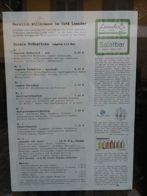 Breakfast menue at Cafe Leander in Bamberg