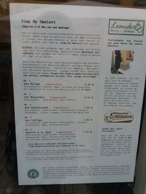 Omelette menu at Cafe Leander in Bamberg