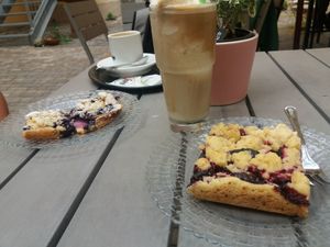 Vegan Cakes and iced soya latte at Cafe Leander in Bamberg