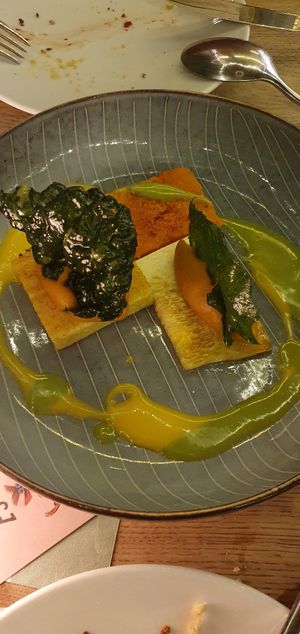 polenta, pumpkin, kale chips, really nice at TIAN Bistro am Spittelberg in Vienna