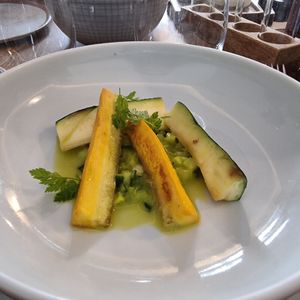 Zucchini mit Selleriegazpacho at TIAN Bistro am Spittelberg in Vienna