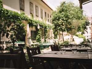 Outdoor dining area at TIAN Bistro am Spittelberg in Vienna