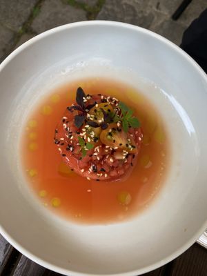 Entree tomato and watermelon   at TIAN Bistro am Spittelberg in Vienna